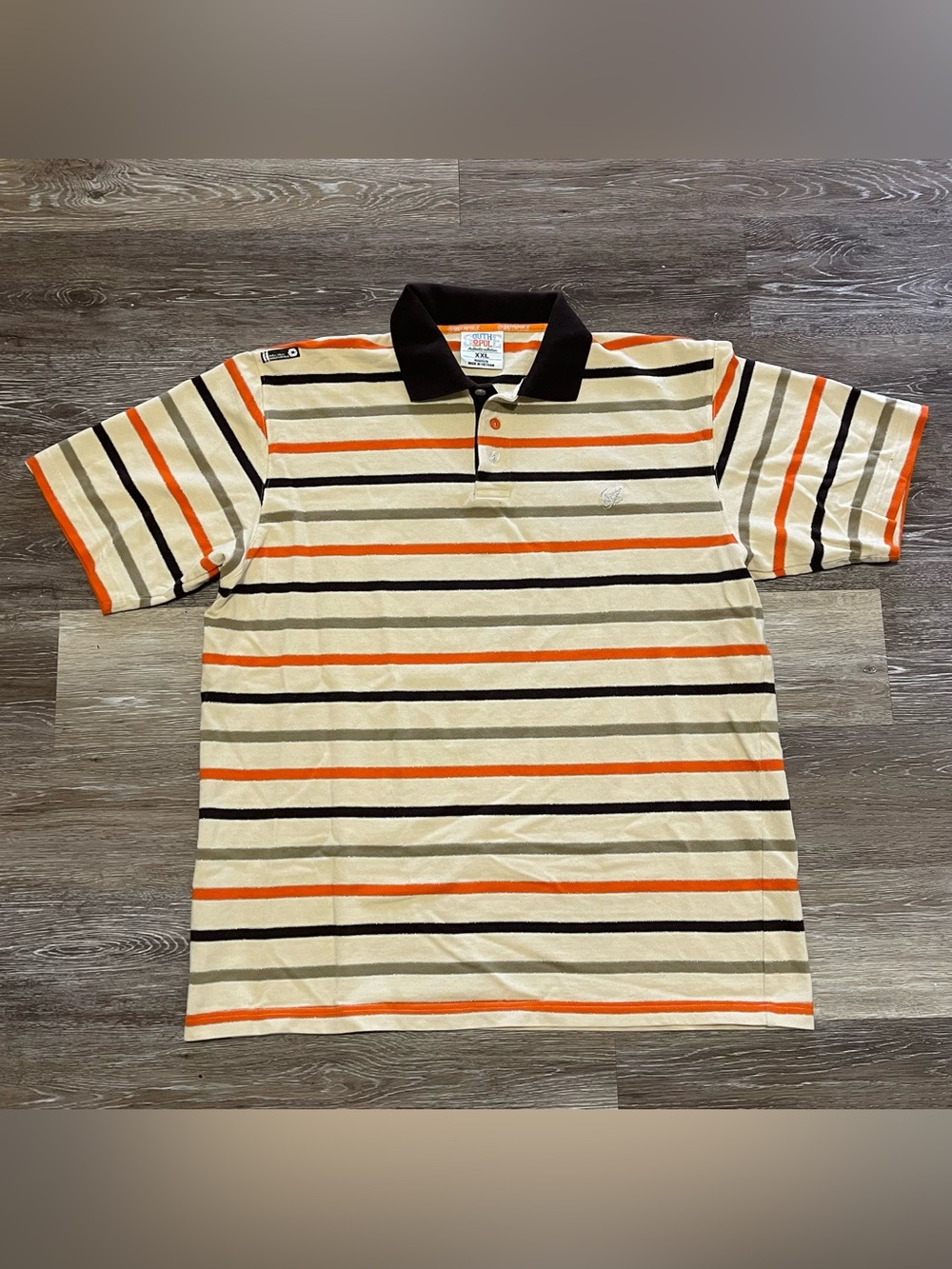 Vintage Southpole Polo Shirt Men's XXL Y2K Orange Brown Cream Striped